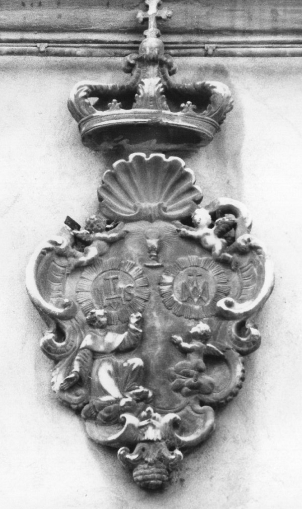 Stemma religioso con San Bernardino da Siena (stemma araldico, opera isolata) - bottega toscana (XIX)