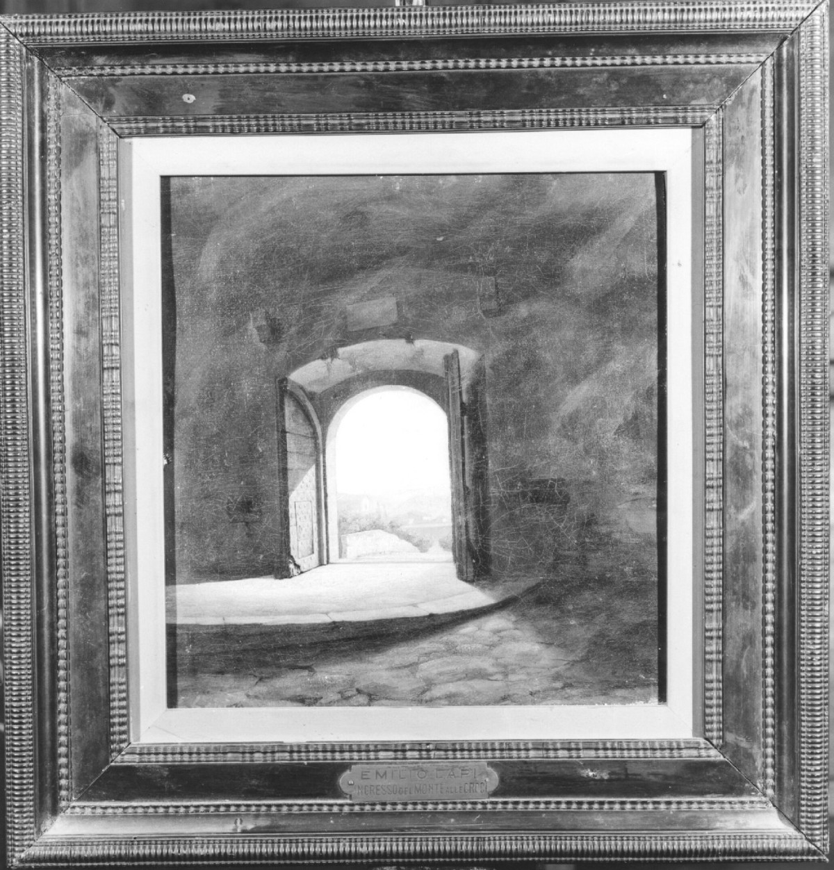 Ingresso del Monte alle Croci, ingresso al cimitero del Monte alle Croci (dipinto) di Lapi Emilio (seconda metà sec. XIX)