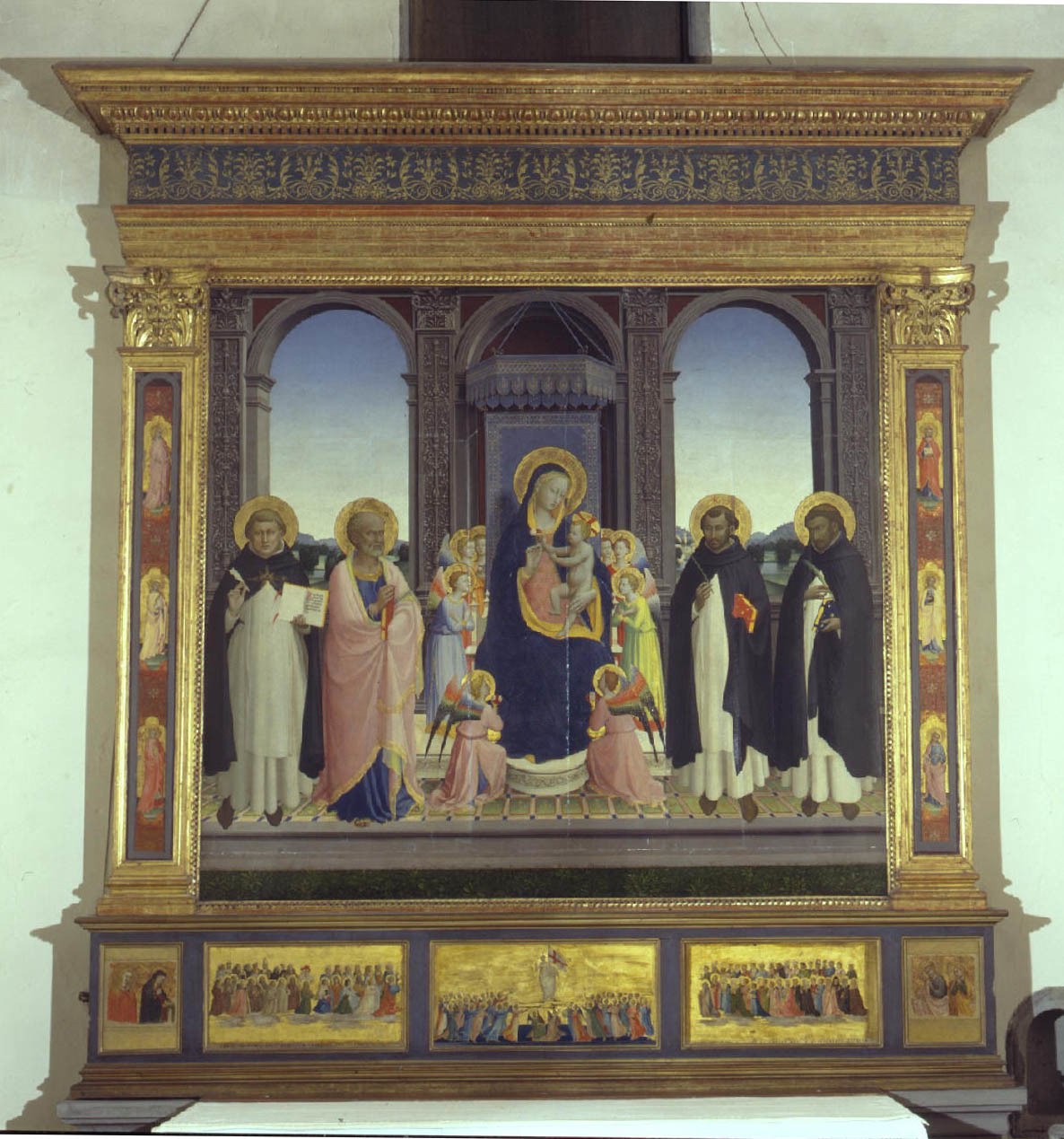 Madonna con Bambino in trono, angeli e quattro santi (dipinto) di Beato Angelico, Lorenzo di Credi (sec. XV, sec. XVI)