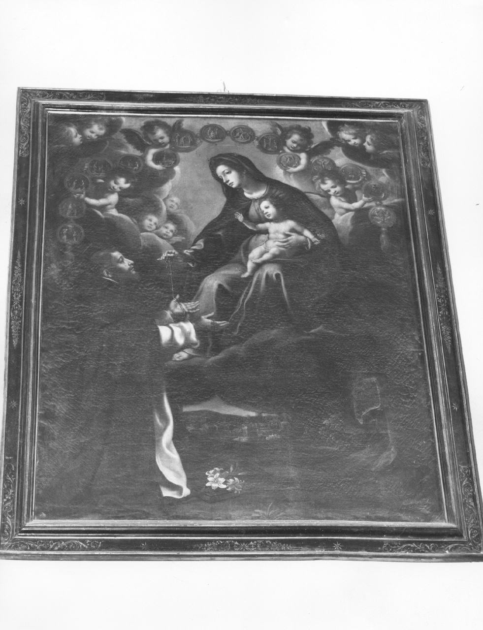 San Domenico riceve il rosario dalle mani della Madonna (dipinto) di Curradi Francesco (prima metà sec. XVII)