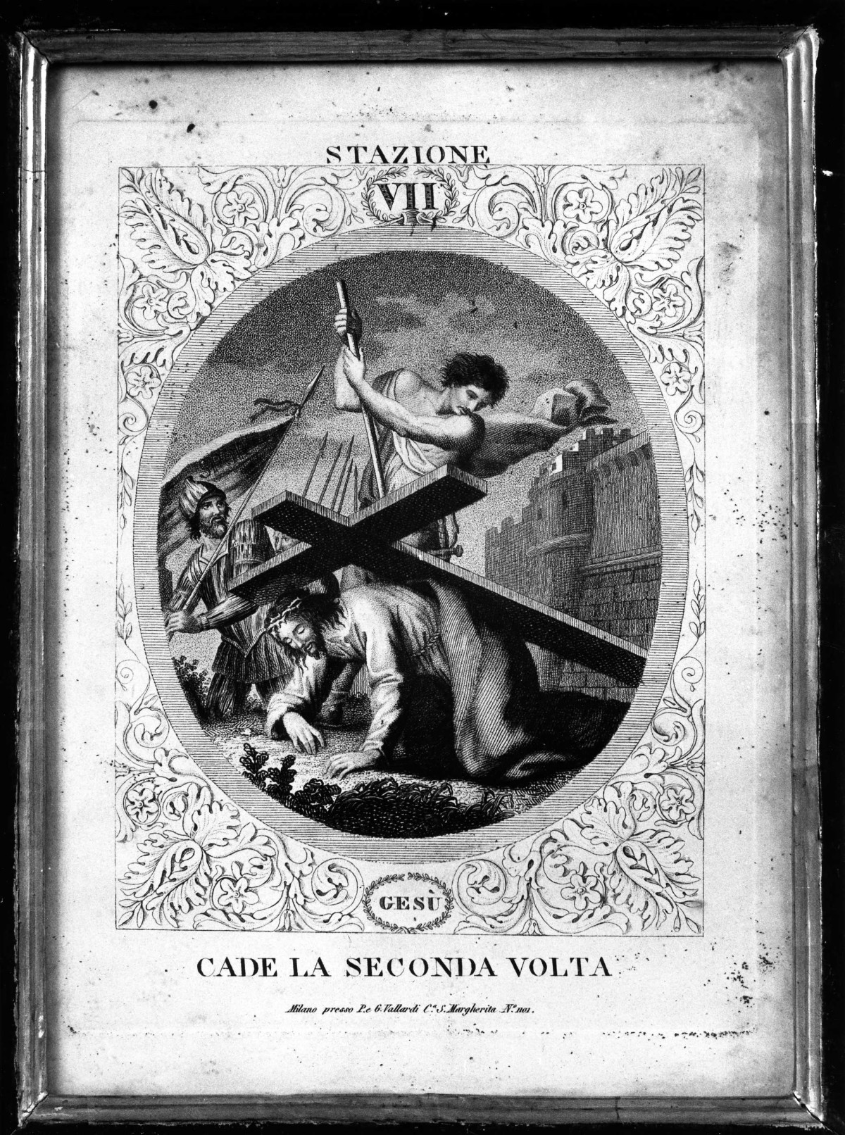 stazione VII: Gesù cade sotto la croce la seconda volta (stampa) di Rados Luigi (prima metà sec. XIX)