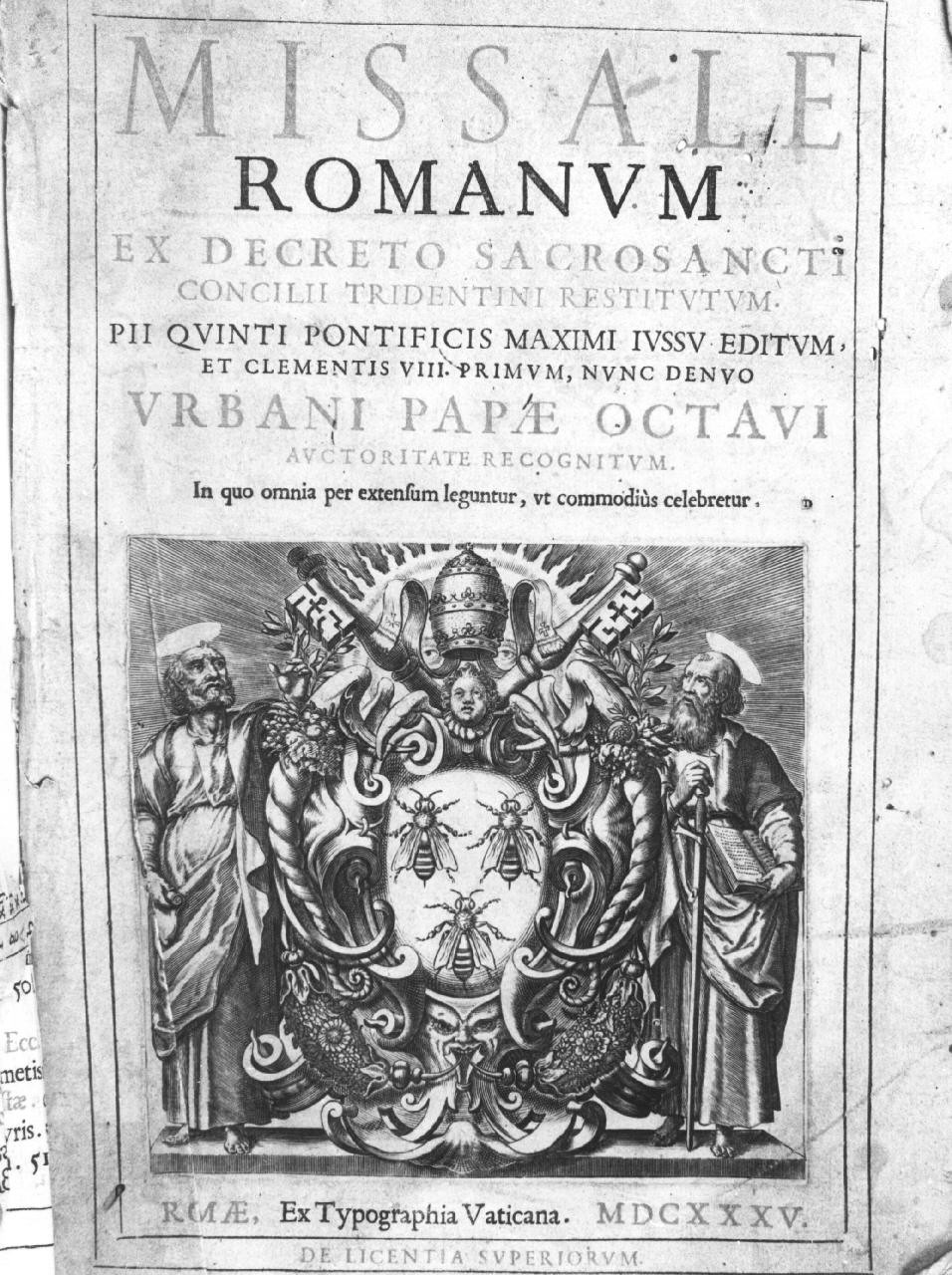 San Pietro e San Paolo che mostrano lo stemma di papa Urbano VIII (stampa) - ambito italiano (sec. XVII)