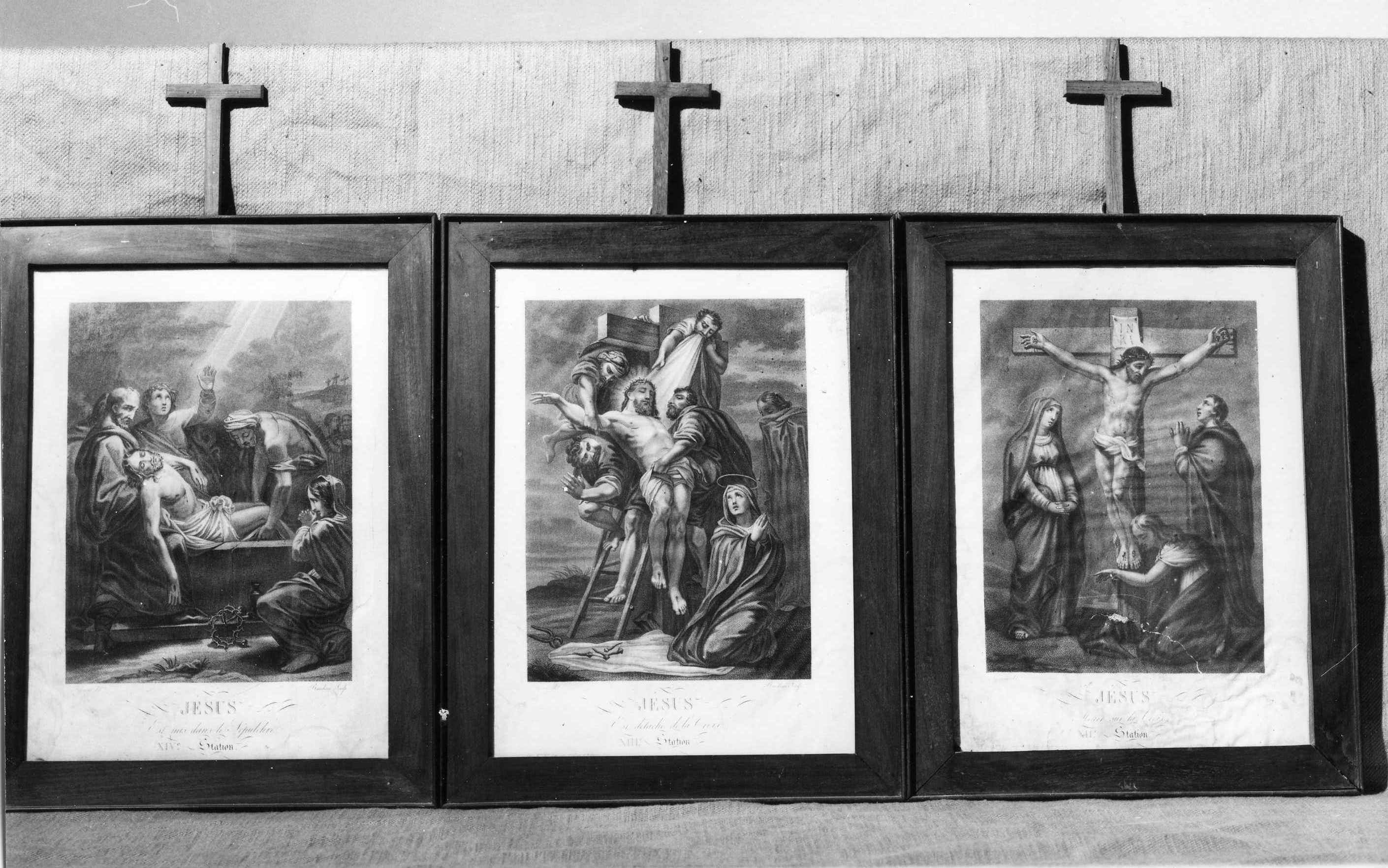 stazione XII: Gesù innalzato e morto in croce (stampa) di Tassaert Philip Joseph, Baudran Auguste Alexandre (seconda metà sec. XVIII)