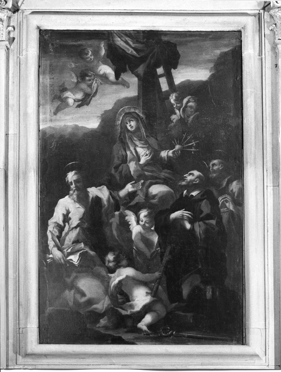 Madonna Addolorata e i Santi Bartolomeo, Giovanni Gualberto e Francesco d'Assisi (dipinto) - ambito fiorentino (sec. XVIII)