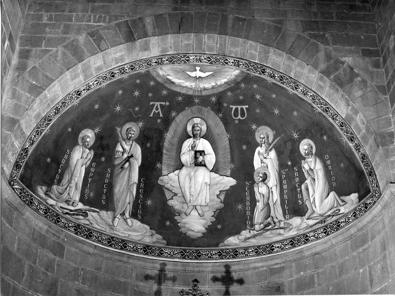 Cristo benedicente tra Santi (dipinto murale) - ambito toscano (sec. XX)