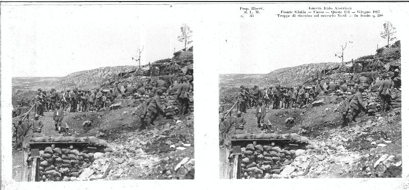 Friuli-Venezia Giulia - Carso - quota 144 - rincalzi - truppe - militari - soldati - baraccamenti - 1917 (positivo) di Marzocchi, Luigi (primo quarto XX)