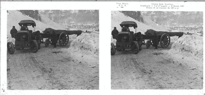 Val d'Ampola - cannone - carri - 1917 (positivo) di Marzocchi, Luigi (primo quarto XX)