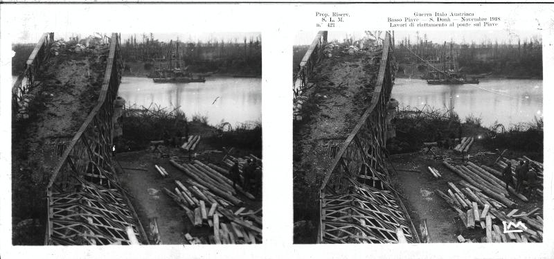 San Donà di Piave - Piave - ponte - 1918 (positivo) di Marzocchi, Luigi (primo quarto XX)