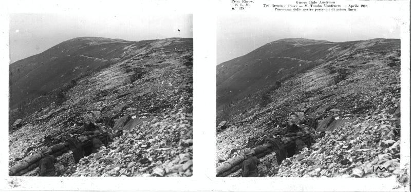 Monte Tomba - Monfenera - soldati - prime linee - 1918 (positivo) di Marzocchi, Luigi (primo quarto XX)