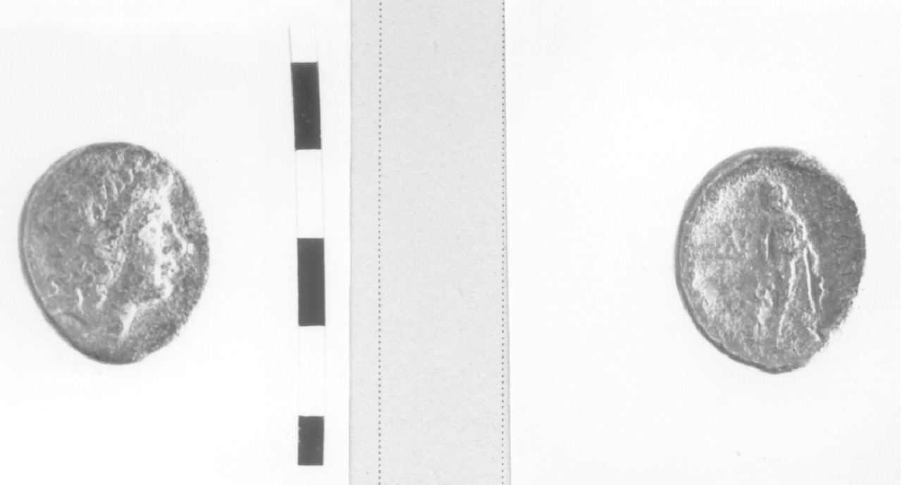 Testa di Apollo/ Asclepio stante di fronte (moneta, nominale incerto) (II-I sec. a.C)