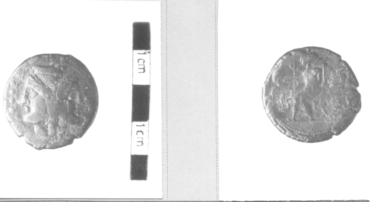 Testa femminile bifronte/ Asclepio seduto (moneta, pentoncia) (III-I sec. a.C)