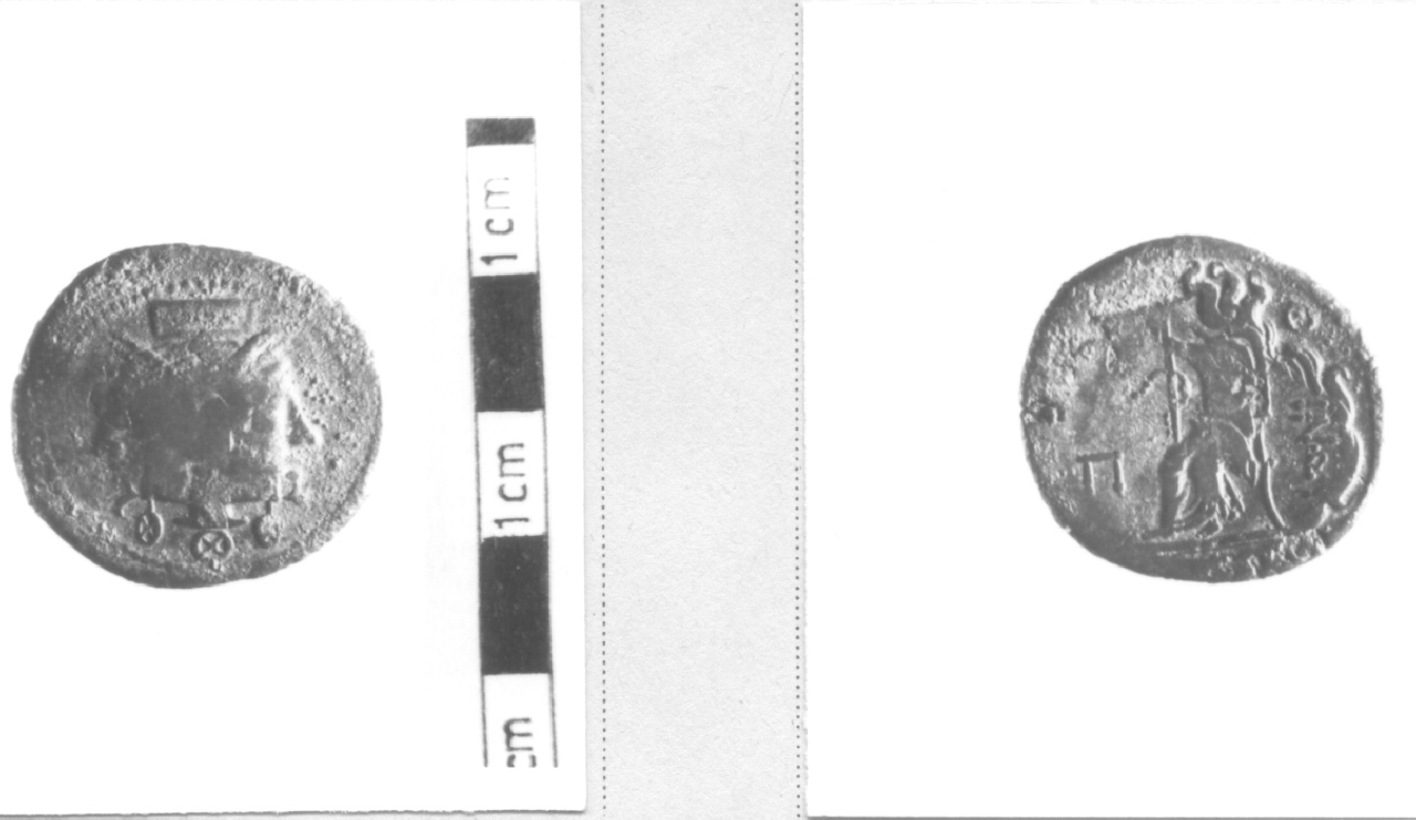 Testa femminile bifronte / Asclepio seduto (moneta, Pentoncia) (III-I sec. a.C)