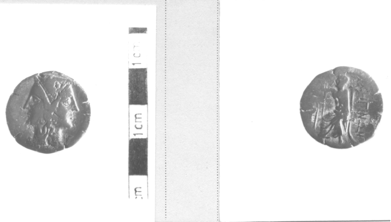 Testa femminile bifronte/ Asclepio seduto (moneta, Pentoncia) (III-I sec. a.C)