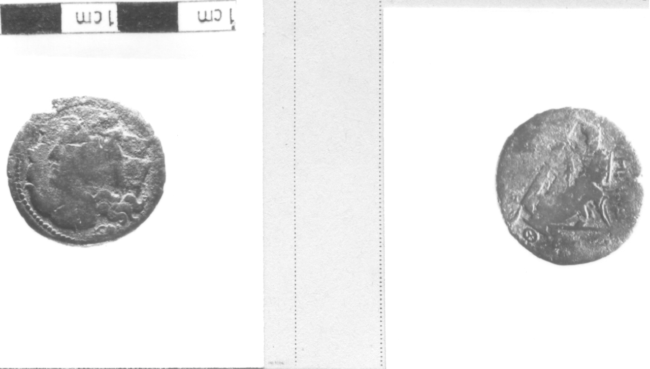 Testa femminile bifronte / Asclepio seduto (moneta, pentoncia) (III-I sec. a.C)