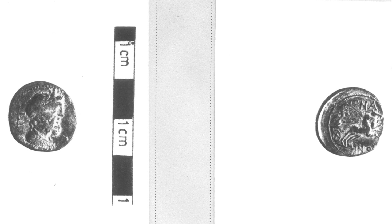 Busto di Serapide / Nike in biga (moneta, pentoncia) (III sec. a.C)