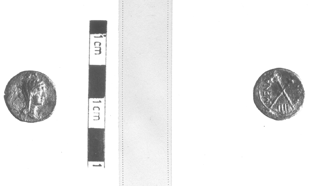 Testa di Demetra / Due faci incrociate (moneta, tetrante) (III sec. a.C)