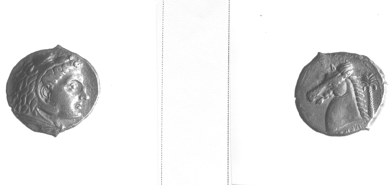 Testa di Eracle / Protome equina (moneta, Tetradramma) (IV sec. a.C)