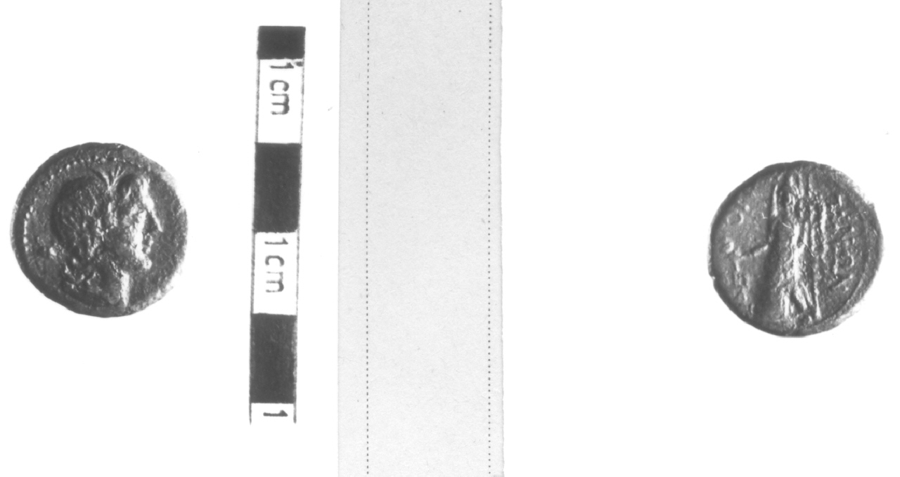 Testa maschile e granchio / Iside velata stante di fronte (moneta, nominale incerto) (III sec. a.C)