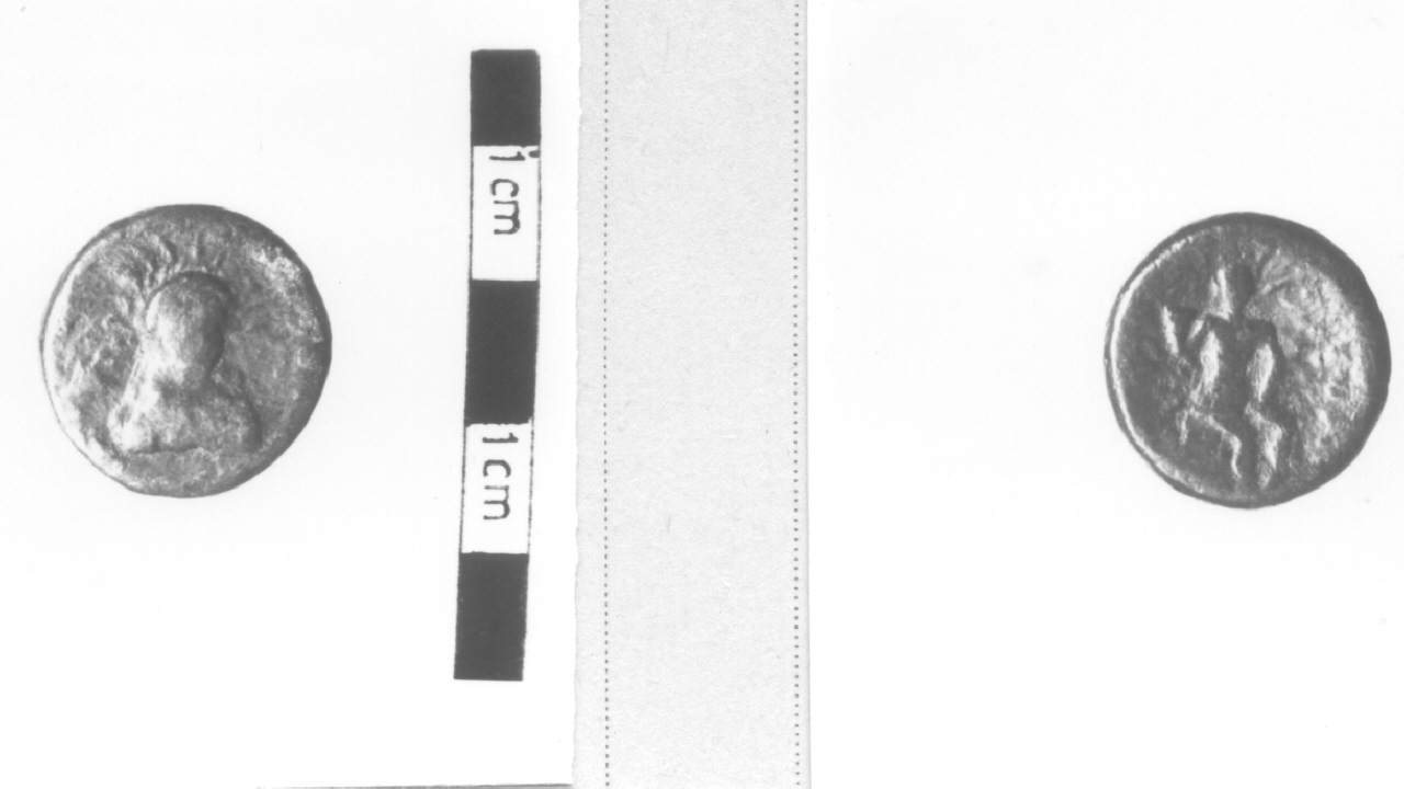 Busto frontale di Demetra / Nudo maschile (moneta, nominale incerto) (III sec. a.C)