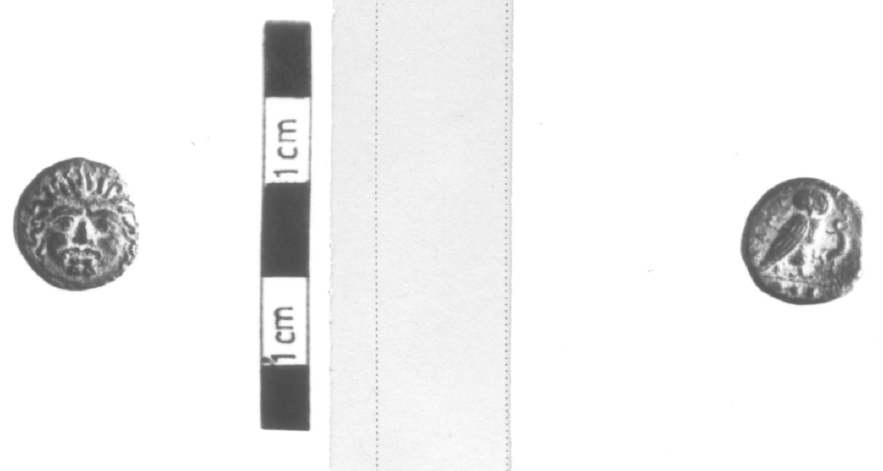 Gorgoneion / Civetta con lucertola (moneta, triente) (V sec. a.C)