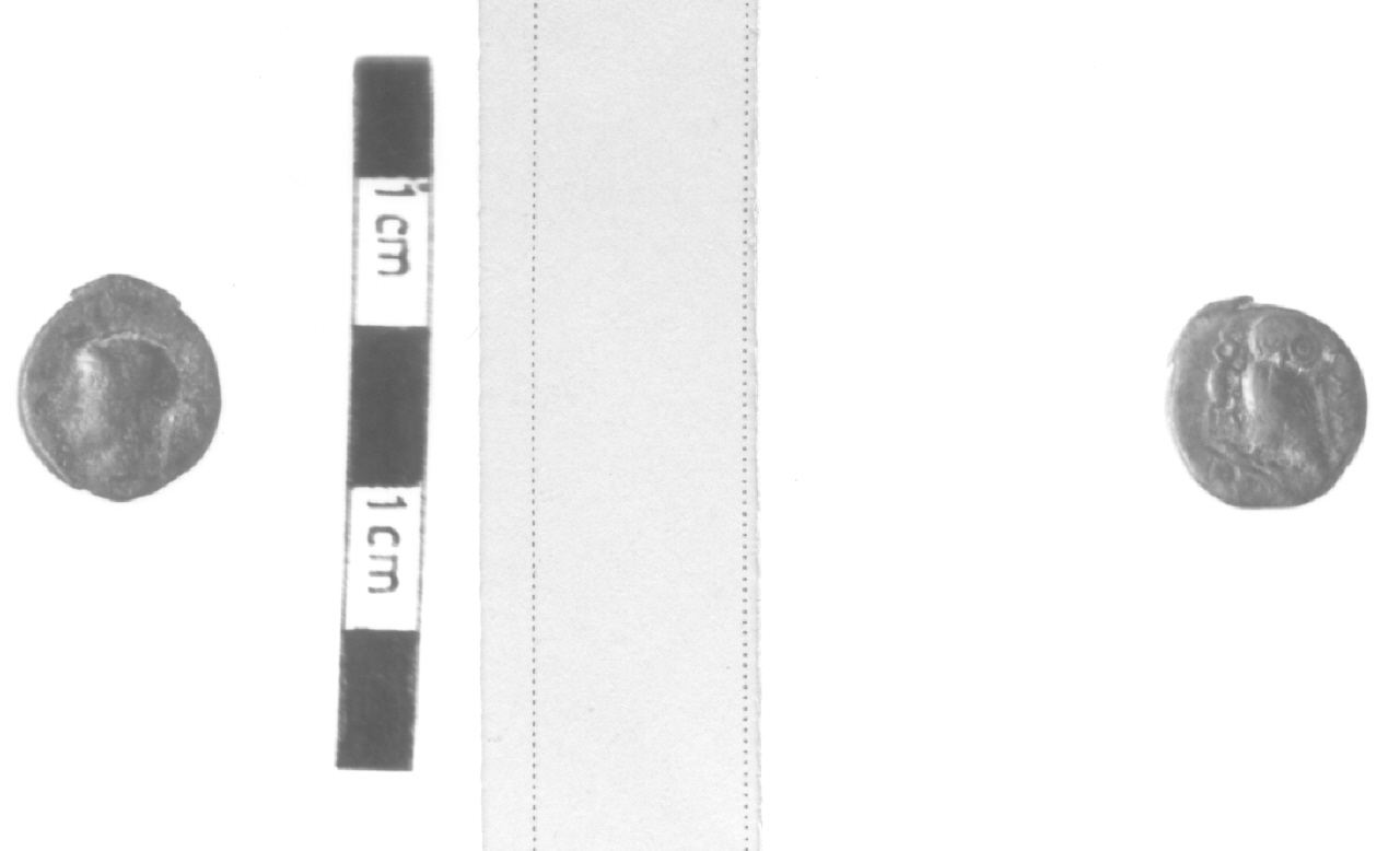 Testa di Atena / Civetta con lucertola (moneta, triente) (V sec. a.C)