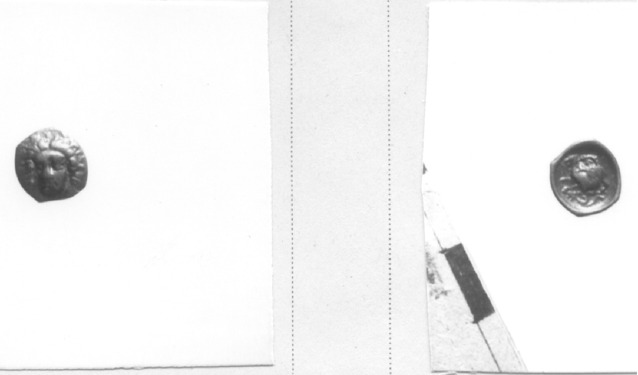 Testa di tre quarti / leone (moneta, obolo) (IV sec. a. C)