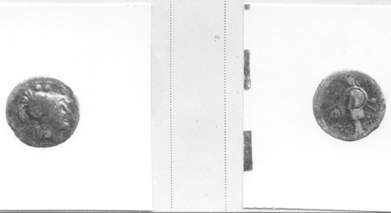 Testa di Pallade / Trofeo (moneta, sestante) (III sec. a.C)