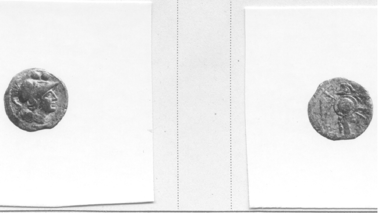 Testa di Pallade / Trofeo (moneta, sestante) (III sec. a.C)