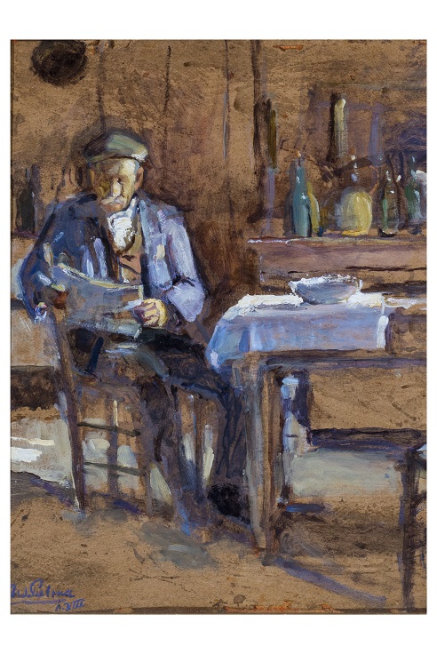 Vecchio che legge, uomo (dipinto, opera isolata) di De Palma, Ugo (attribuito) (prima metà XX)