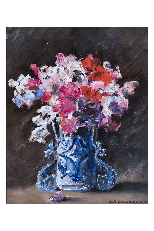 Fiori, Vaso con fiori (dipinto, opera isolata) di Anton Giulio Cesareo (attribuito) - bottega Italia meridionale (metà XX)