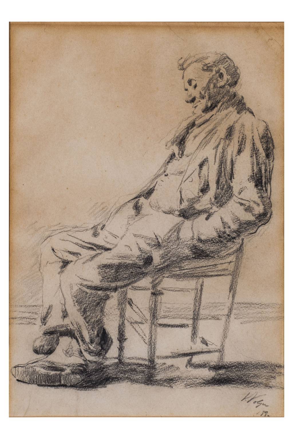 Vecchio dormiente (La siesta), uomo seduto (dipinto) di Volpe, Vincenzo (attribuito) - ambito campano (ultimo quarto XIX)