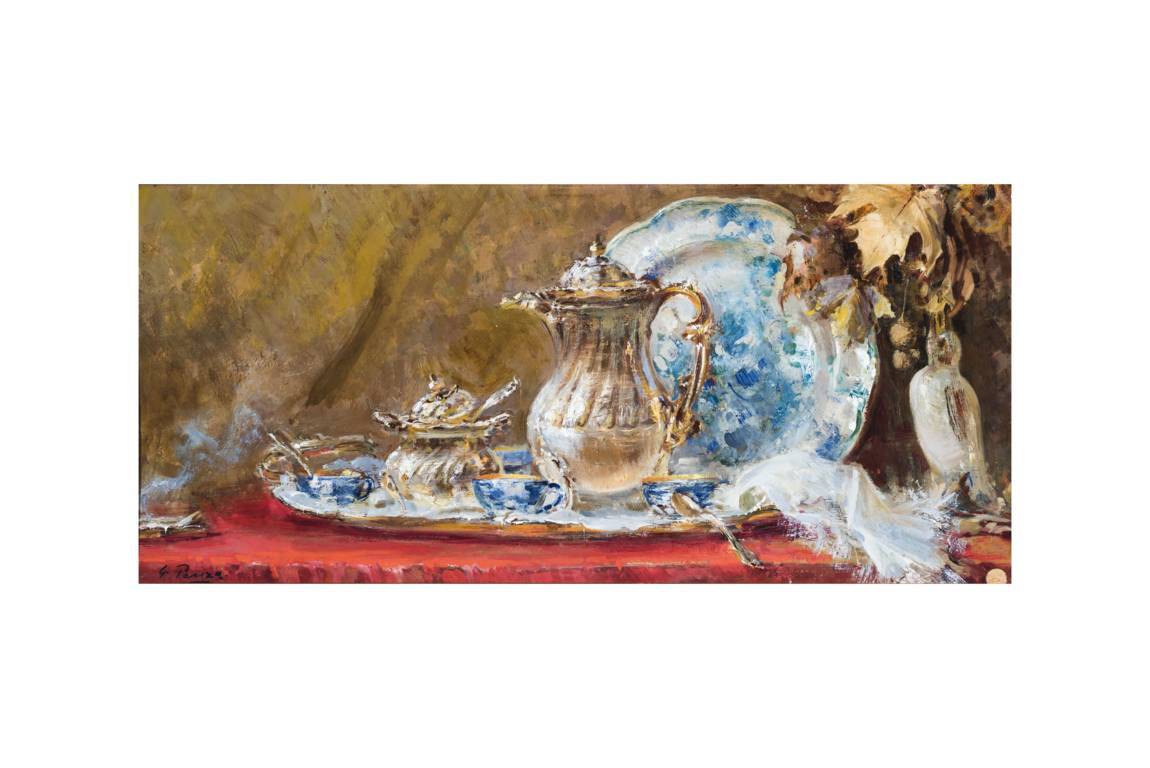 L'ora del caffè, Natura morta (dipinto, opera isolata) di Panza, Giovanni (attribuito) - ambito campano (prima metà XX)