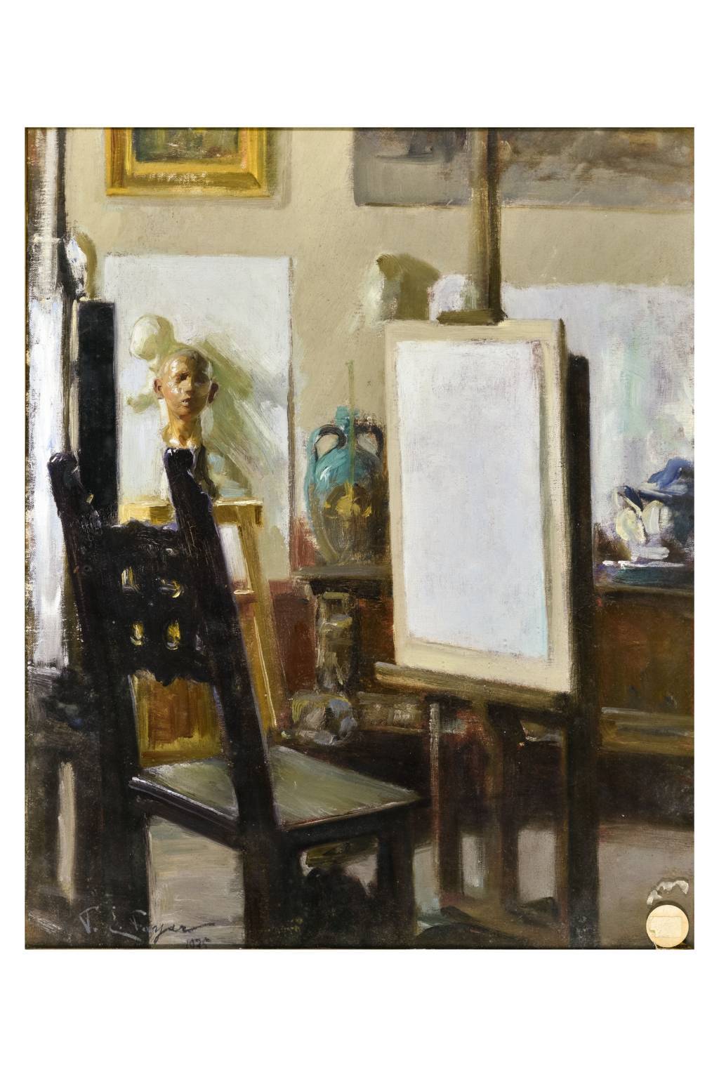 Nel mio studio, Interno (dipinto, opera isolata) di Passaro, Paolo, Emilio (attribuito) - ambito campano (prima metà XX)