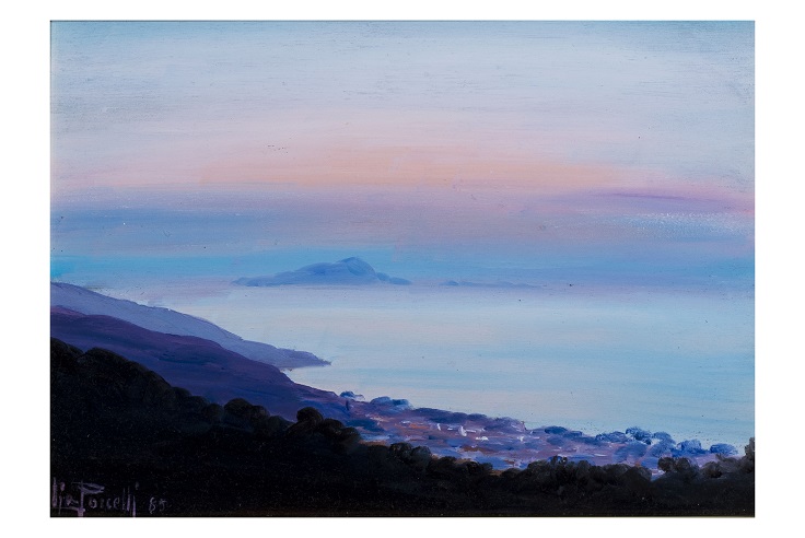 Paesaggio marino, Paesaggio (dipinto, opera isolata) di Lia Porcelli (attribuito) - bottega Italia meridionale (seconda metà XX)