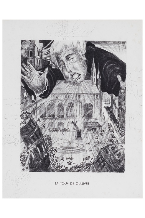 La toux de Gulliver, Illustrazione a stampa (dipinto, opera isolata) di Farneti, Carlo (attribuito) - bottega Italia meridionale (prima metà XX)