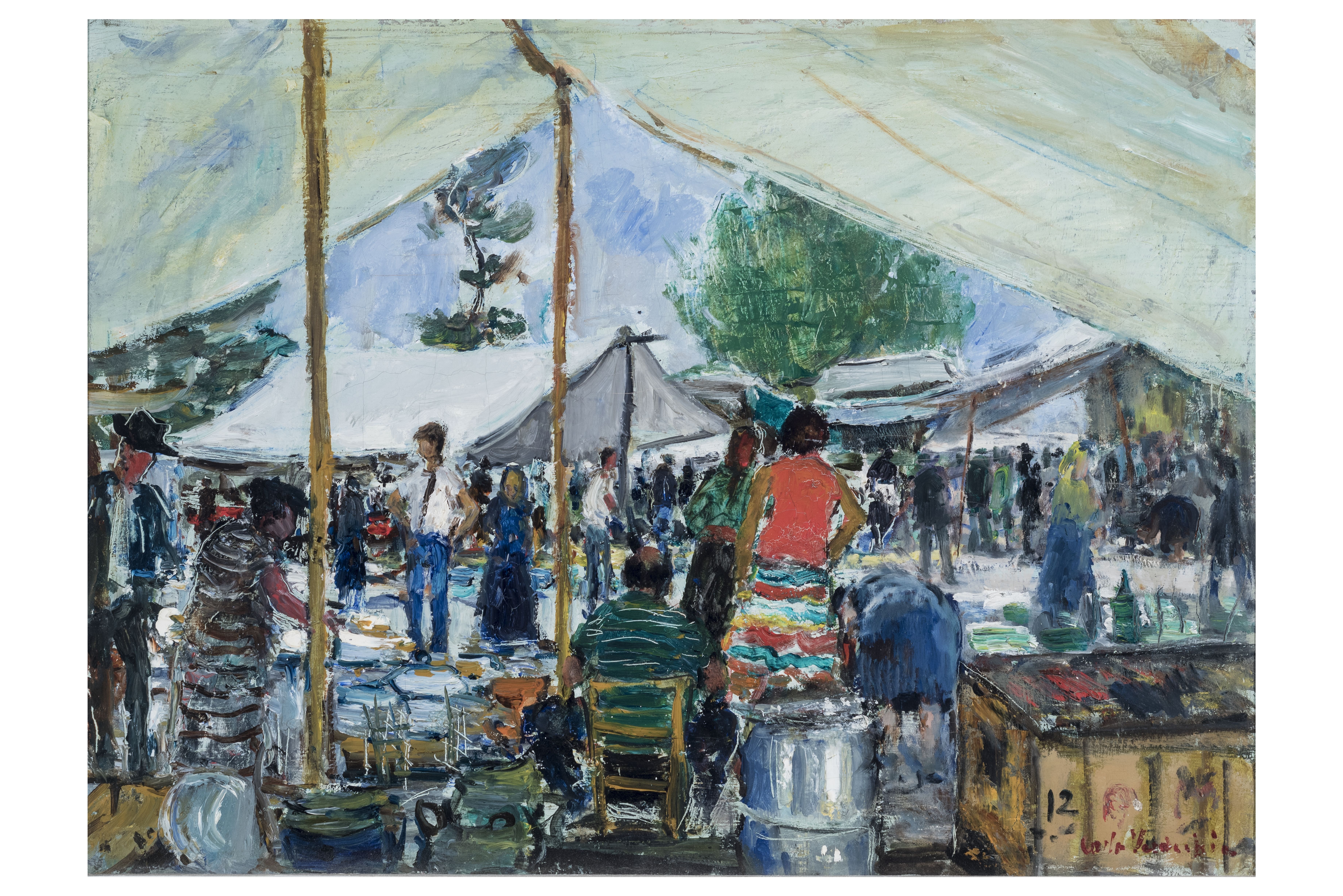 Mercato, Paesaggio (dipinto, opera isolata) di Verdecchia, Carlo (attribuito) - ambito Italia meridionale (seconda metà XX)