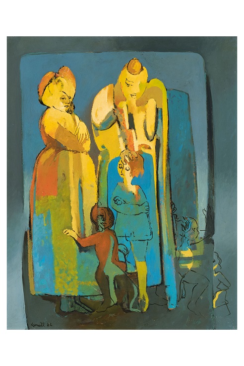 Storie di bambini, Donna con bambini (dipinto, opera isolata) di Leonetti, Umberto (attribuito) - ambito Italia meridionale (seconda metà XX)