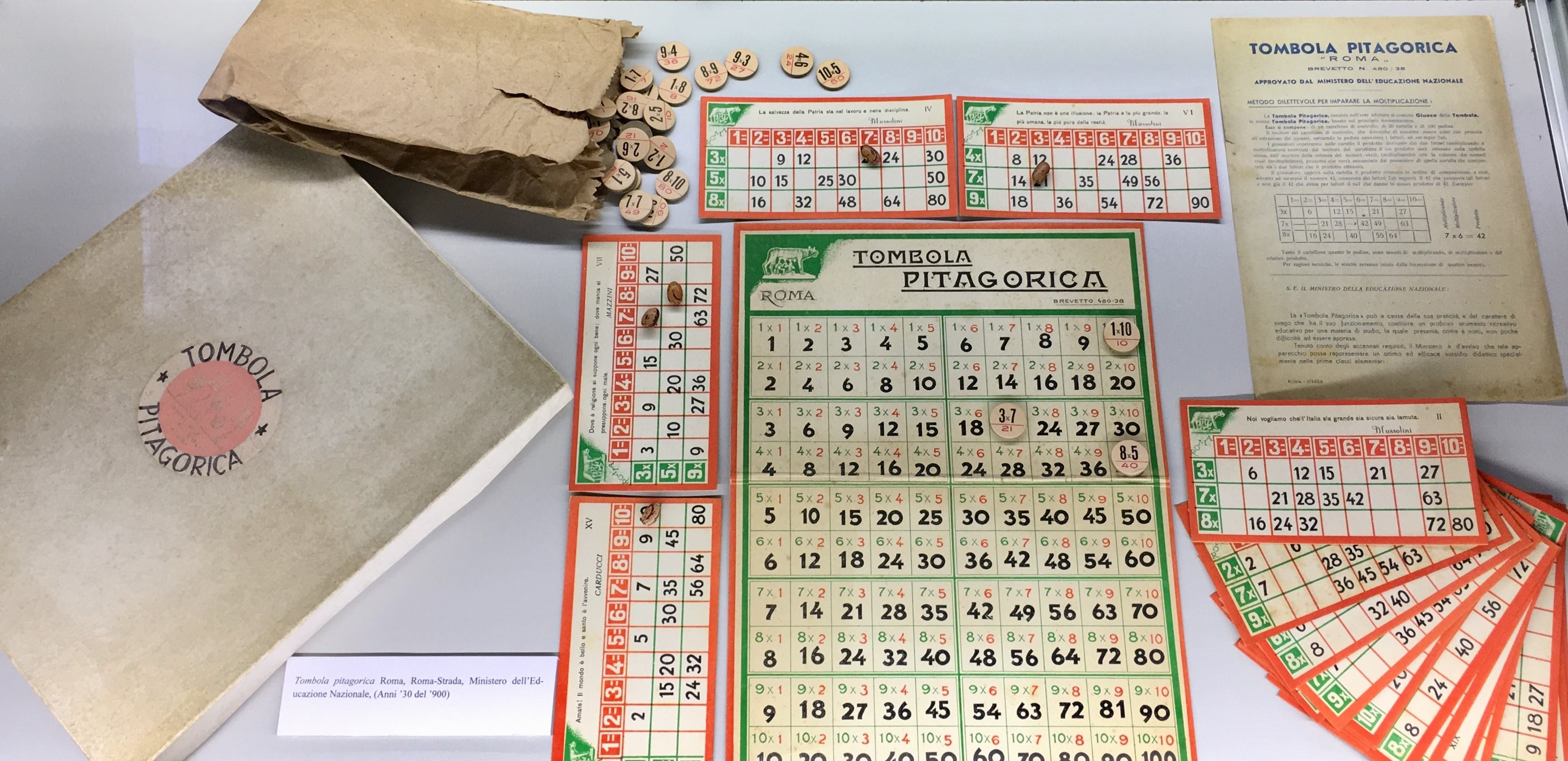 gioco della tombola, pitagorica, accessori ludici - ambito scolastico (anni '30 XX secolo)