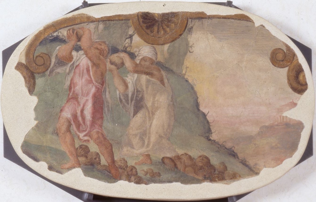 Deucalione e Pirra, Deucalione e Pirra (dipinto - dipinto murale, ciclo) di Orsi Lelio (attribuito) - ambito emiliano (terzo quarto XVI)