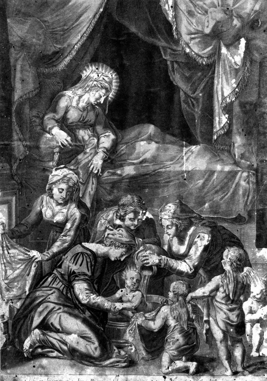 nascita di Maria Vergine (stampa colorata a mano) - ambito fiorentino (fine sec. XVI)