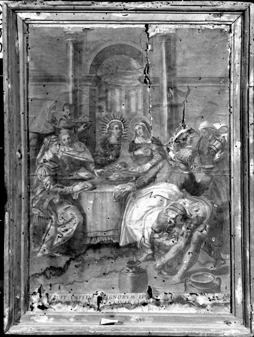 moltiplicazione dei pani (stampa colorata a mano) - ambito italiano (fine/ inizio secc. XVI/ XVII)
