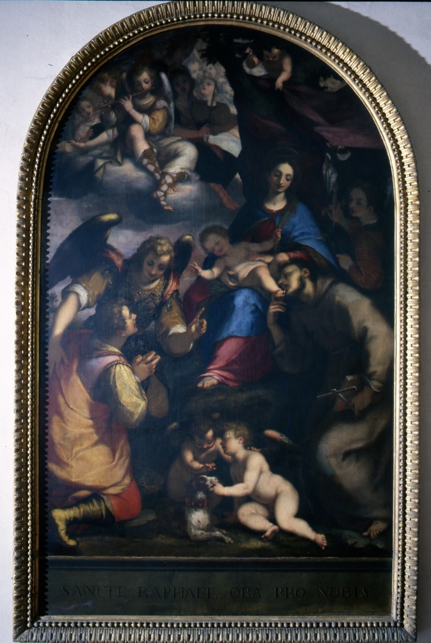 Madonna con Bambino e Santi (dipinto) di Poggi Giovanni Battista (sec. XVI)