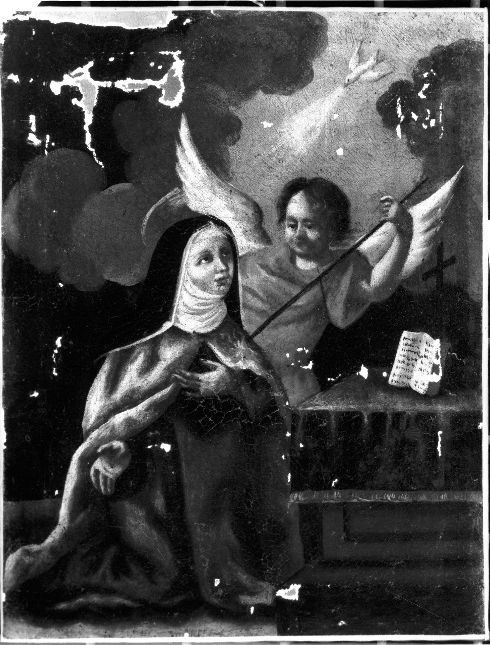 Santa Teresa d'Avila ha la visione dell'angelo che le trafigge il cuore con una freccia ardente (dipinto) - ambito toscano (seconda metà sec. XVII)