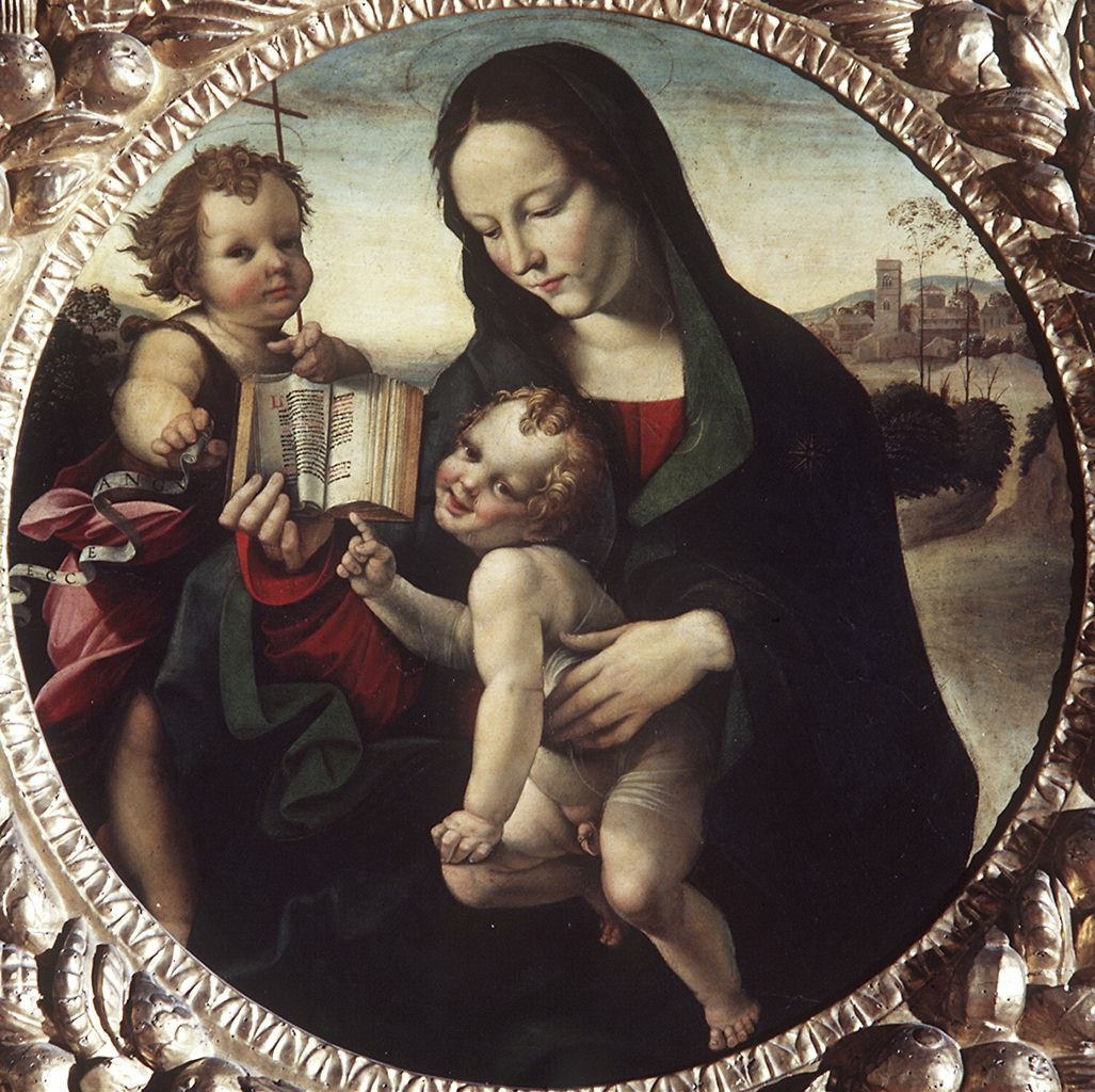 Madonna con Bambino e San Giovannino (dipinto) di Del Pacchia Girolamo (sec. XVI)