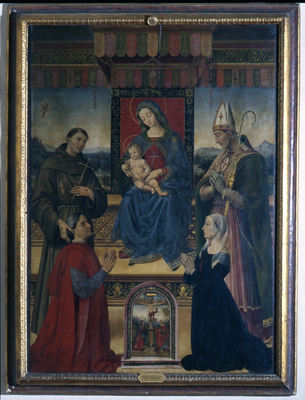 Madonna con Bambino tra San Francesco d'Assisi, San Zanobi e donatori (dipinto) di Raffaellino del Garbo (inizio sec. XVI)