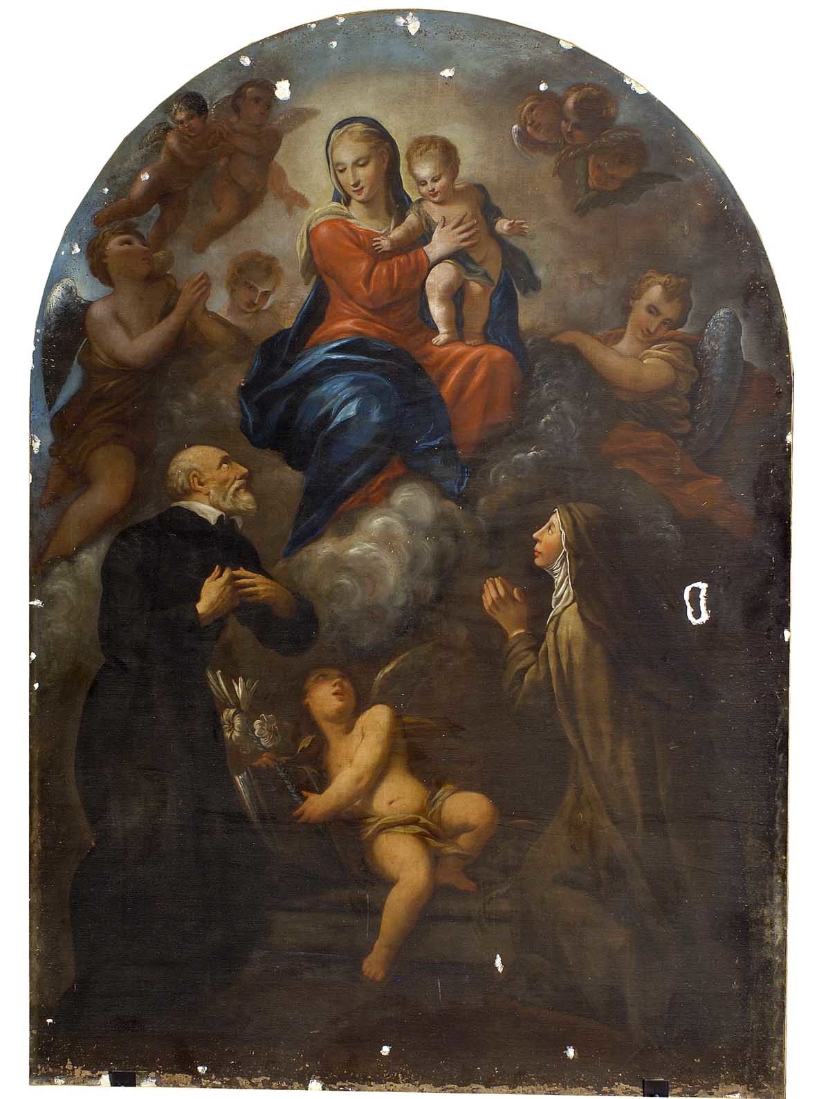 Madonna con Bambino e angeli, San Filippo Neri e santa monaca (dipinto) - ambito toscano (primo quarto sec. XVIII)