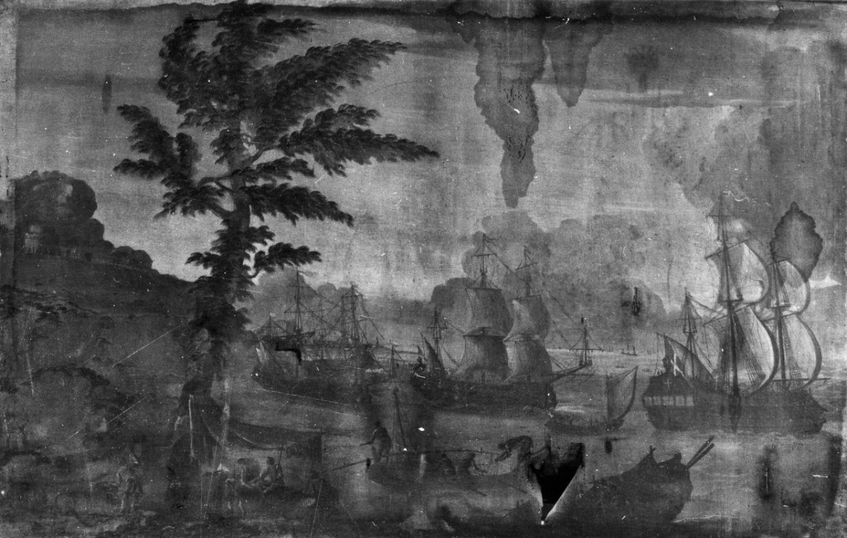 marina con pescatori e barche (dipinto) - ambito olandese (sec. XVII)