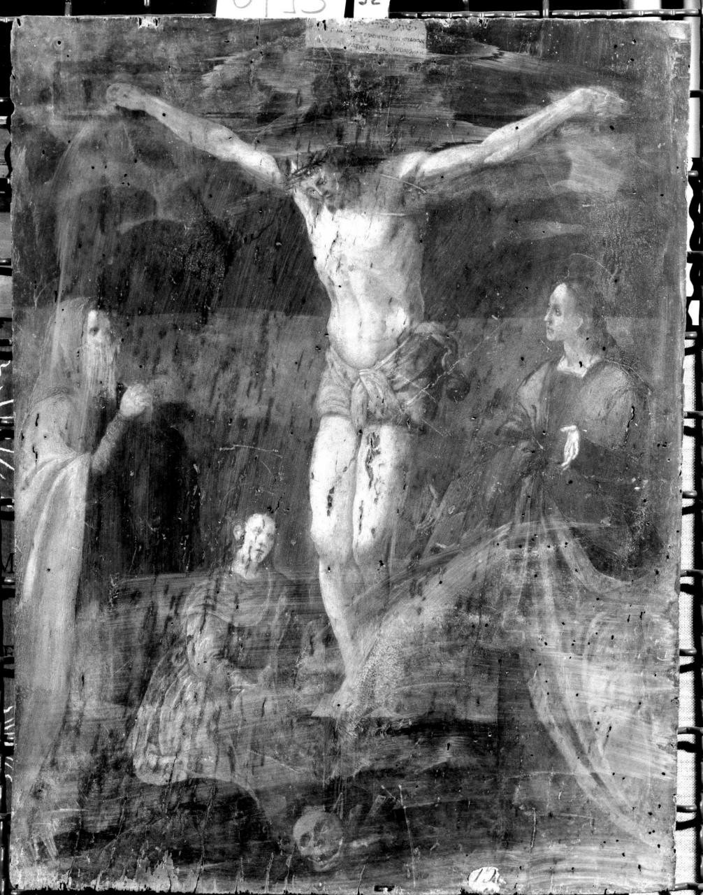 Cristo crocifisso con la Madonna, Santa Maria Maddalena e San Giovanni evangelista (dipinto) - ambito fiorentino (sec. XVI)