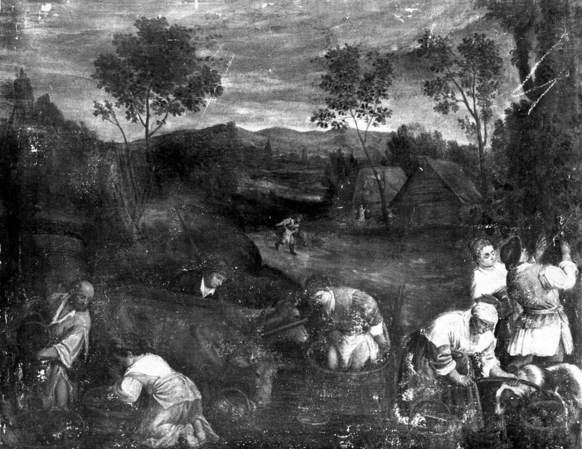 scena campestre con figure (dipinto) - ambito toscano (sec. XVII)