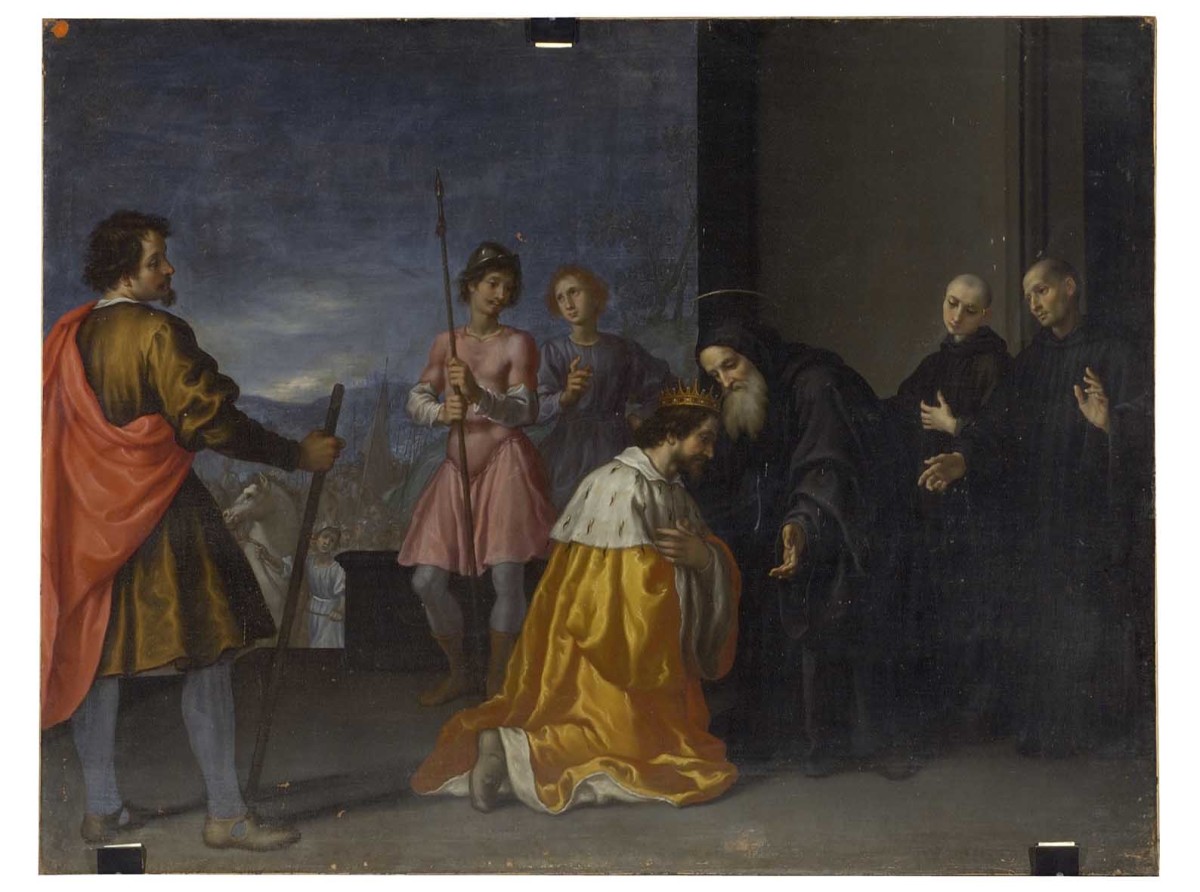 San Benedetto riceve la visita di Totila (dipinto) di Curradi Francesco (attribuito) (prima metà sec. XVII)